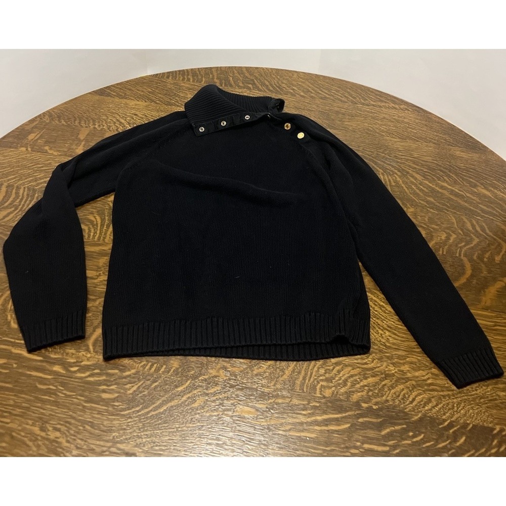 Lauren Ralph Lauren Black Mock Turtleneck Sweater Womens L Gold Buttons